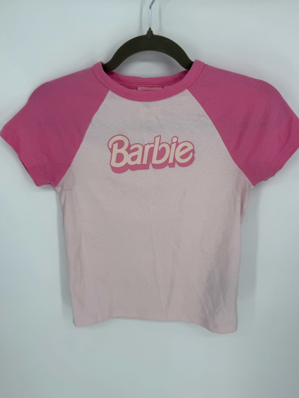 Barbie x Forever kids  21 Pink Raglan Graphic Tee Girls Size 11/12 2022